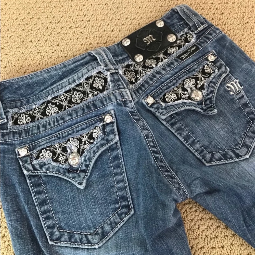 Miss Me Boot Cut Jeans - Black Lace w/Silver Inlay